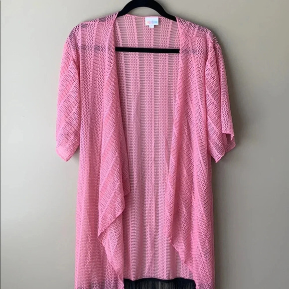 Lularoe Monroe pink fringed cardigan sz sm - Picture 2 of 5